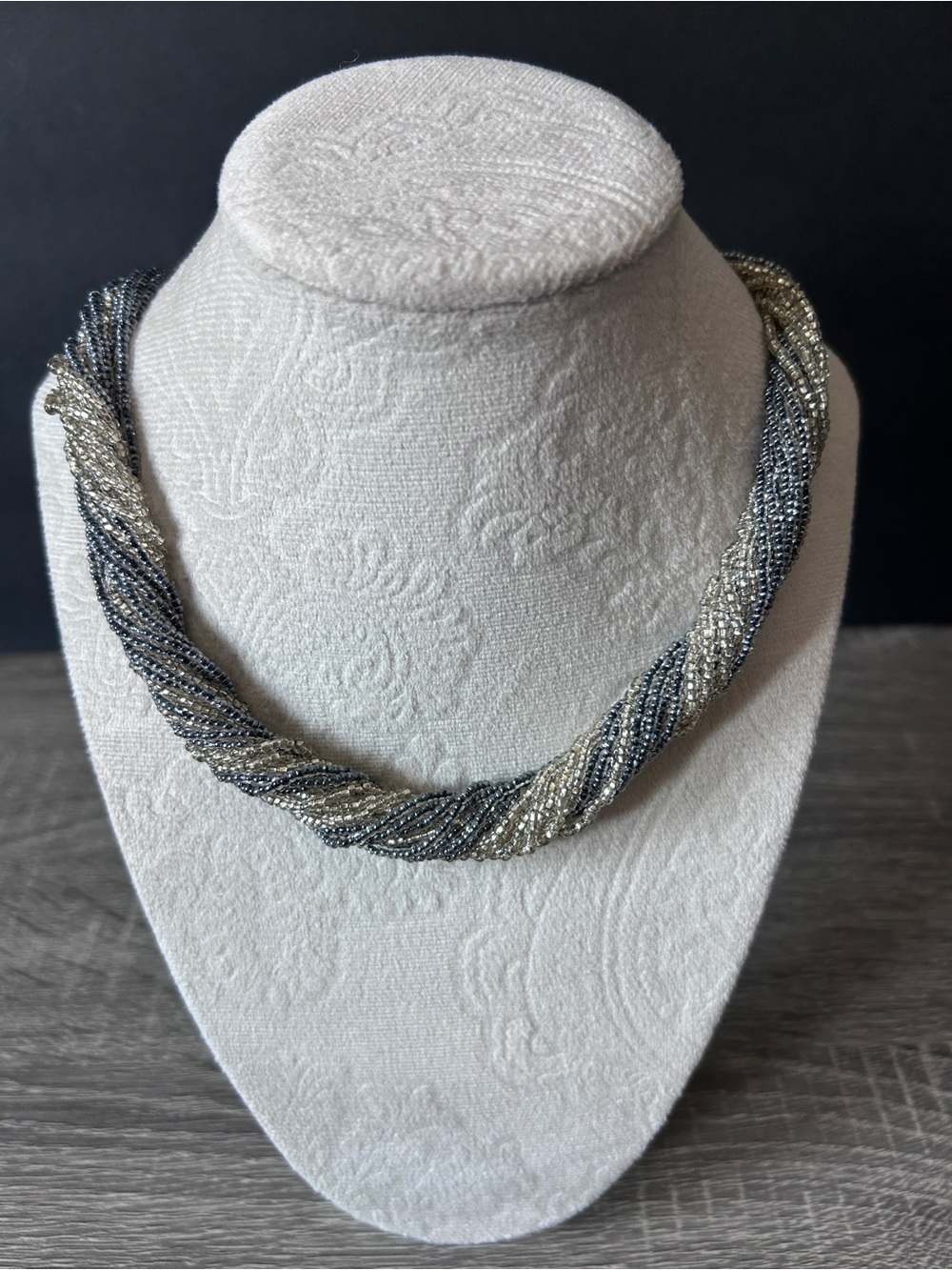 Twisted Multi-Strand Necklace in Silver and Gunmetal